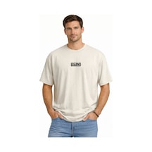 Unisex Oversize Tişört Legend Baskılı %100 Pamuk Bej Basic Salaş Rahat Yazlık Erkek Kadın T-shirt Bej