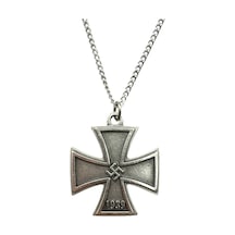 Gri 1939 Demir Haç Madalyası Figürlü Unisex Kolye 60 Cm Zincirli Antik, Gotik Tasarım Çok renkli
