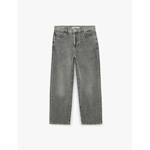 Koton Pamuklu Düz Paça Yıkamalı Normal Bel Denim Pantolon - Straight Jeans Gri 7wal40093md
