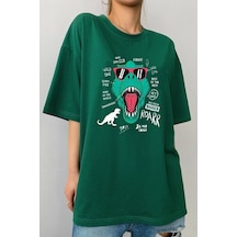 Unisex T - Rex Baskılı T-shirt Yeşil