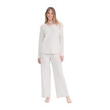 U.S. Polo Assn. Orijinal Lisanslı Kadın Bej V Yaka Pijama Takımı 17090 Bej