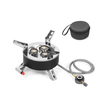 Mufunye Kamp Gazlı Ocak, 6800w, Katlanabilir 3 Ocağı Ve Piezo İğneli - Kamp, Yürüyüş, Piknik Ve Acil Durumlar İçin Siyah