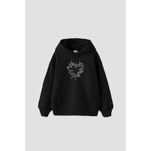 Thorny Heart Baskılı Oversize Unisex Siyah Siyah