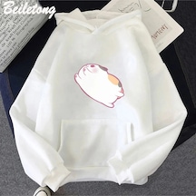 Beyaz Şişman Kedi Anime Final Fantasy Xıv Hoodie Karikatür Komik Vintage R Beyaz