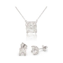 Yuvarlak Mozanit Taşlı 925 Ayar Gümüş Küpe Ve Kolye 2'li Set 201024820 Gümüş