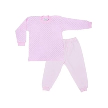 Çocuk Puantiye Desenli Pamuklu Yumuşak Dokulu Pijama-14799 Pudra