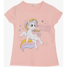 Breeze Kız Çocuk Tişört Sihirli Unicorn Baskılı 1.5-5 Yaş, Somon-somon Somon
