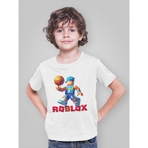 Sevbano Roblox Basketbol Tasarım Baskılı Unisex Oyun Çocuk Tişört 3-12 Y Beyaz