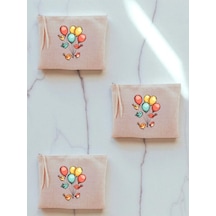 Kuş Ve Balon Baskılı 3'lü Makyaj Çantası 20x25 Cm - Büyük Makyaj Çantası