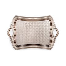 Osmanlı Motifli Dikdörtgen Metal Servis Tepsisi Kulplu 2 Kişilik Sunum Tepsisi, 37 X 23 Cm, 373 G, Gold Ve Gümüş Renk Seçeneği Gümüş Rengi
