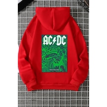 Uyguntarz Unisex Ac Dc Baskılı Kapüşonlu Sweatshirt Kırmızı