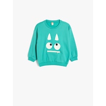 Koton Sweatshirt Canavar Baskılı Uzun Kollu Bisiklet Yaka Turkuaz 5wmb10197tk Turkuaz