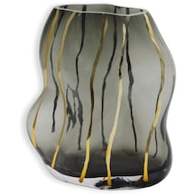 T.concept Dekoratif Siyah Vazo Altın Çizgili 21 Cm
