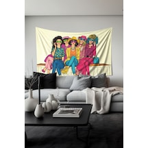 Renkli Kadınlar Desenli Duvar Halısı Duvar Örtüsü Tapestry Süet Dokulu Kumaş
