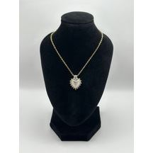 Arnes Jewelry Çelik Zirkon Taşlı Kalpli Kolye Gold