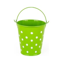Decoratıve Pail Dekoratif Saplı Metal Kova Yeşil Kova Yeşil Puantiyeli Kova Kalemlik Saksı Makyaj Kovası