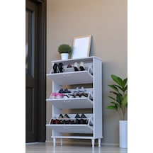 Eliusta Duru 72 Cm Genişlikte Beyaz Renk Ayaklı Ayakkabılık Antre/kapı Önü 72x127x26 Cm Ayakkabılık Beyaz