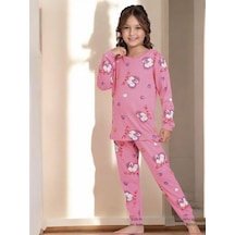 Kız Çocuk Pamuklu Tavşan Desenli Pijama Takımı-14919 Pembe Kız Çocuk Pamuklu Tavşan Desenli Pijama Takımı-14919 Pembe