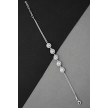 Zirkon Taşlı Gümüş Çift Zincirli Su Yolu Bileklik - B077001