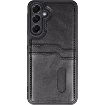 Newface Samsung Galaxy S24 Fe Kılıf Sara Kartvizitli Deri Kılıf - Siyah