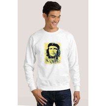 Che Guevara Revolutionary Ernesto Baskılı Beyaz Erkek Sweatshirt