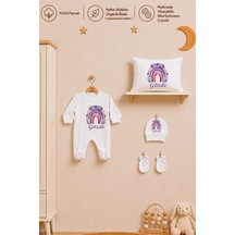 Pia Baby İsme Özel Erkek Bebek Tulum %100 Pamuk Organik Baskılı İsimli Bebek Tulumu 35x45 Cm Yastık Kılıfı Bebek Hediye Seti 1059ytyx Krem