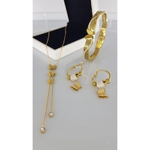 Kelebek Gold Çelik Takı Seti Gümüş - Rose Gold