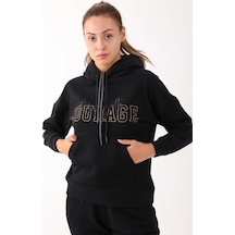 Maraton Sportswear Comfort Kadın Kapşonlu Uzun Kol Basic Siyah Sweatshirt 21475-siyah Siyah
