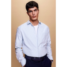 Defacto Regular Fit PoloYaka Oxford Cepli Uzun Kollu Basic Düz Gömlek A8028AX23AUBE723 Mavi
