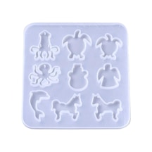 9 Farklı Tasarım Silikon Epoksi Kalıbı, Ahtapot, Kaplumbağa, Melek, At Figürlü, 9x9 Cm Diğer