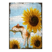 Tablomega Ahşap Mdf Puzzle Yapboz Günebakan Ve Uyuyan Kedi