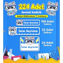 Sevimli Kedi Temalı Okul Kreş Kişiye Özel İsim Etiket Seti - Model 343 Çok Renkli