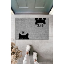 Rugmood Modern Dijital Baskı Paspas - Hi, Bye Kedi - Kapı Önü Paspası 70x45cm Gri