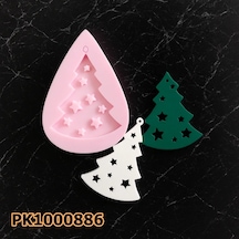 Pk1000886 - Silikon Kalıp Mum Kalıbı - Yıldızlı Yılbaşı Çam Ağacı Renksiz