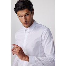 Tudors Slim Fit Arkadan Pensli Önden Kulplu Düz Trend Beyaz Erkek Gömlek-28231-beyaz Beyaz