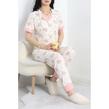 Seka Store Seka Düğmeli Poliviskon Pijama Takımı Ekrupembe - 40926.1961. Çok Renkli