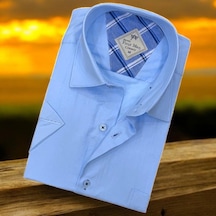 Linen Keten Klasik Kısa Kollu Mavi Erkek Gömlek Regular Kalıp -10080 Mavi Linen Keten Klasik Kısa Kollu Mavi Erkek Gömlek Regular Kalıp -10080 Mavi