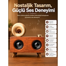 Bluetooth Nostalji Speaker Radyo Gramofon Ahşap Renk Vintage - Lisinya