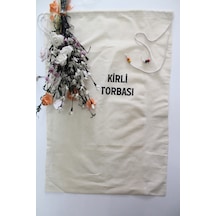 Keten Boncuk Detaylı Çok Amaçlı Kirli Torbası 50x70cm Beyaz
