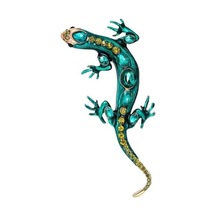 Yeşil Vintage Sürüngen Şekilli Broş Zarif Sahte Kristal Pin Hayvan Şekli Erkek Giysileri Rozeti Moda Aksesuarları Yeşil