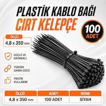 100 Adet Kablo Bağı Plastik Cırt Kelepçe 4,8x350 Mm Siyah Güçlü Kilitleme Kablo Sabitleme Bağı Genel