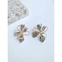 Vip Çift Renkli Çiçek Kadın Küpe Sevgiliye Hediye Altın