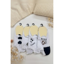 Aura Collections Aura Kadın Kalp Desenli Patik Çorap 4'lü Set Beyaz Dikişsiz Burun Pamuklu Bilek Çorabı 36-40