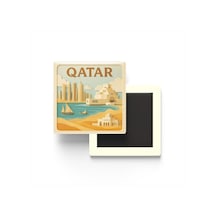 Katar - Qatar - Paper Cut Art - Baskılı Buzdolap Magneti Kare - 9x9 Cm