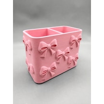 3d Baskı Fiyonk Desenli Bölmeli Kalemlik - Masaüstü Organizer - Pembe Çok Renkli