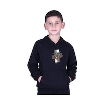 Fyk Kids Kapüşonlu Kanguru Cepli Next Level Baskılı Erkek Çocuk Sweatshirt Siyah