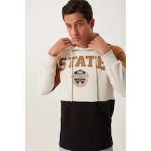 Erkek Parçalı Kapüşonlu 3 İplik Sweatshirt Gri Erkek Parçalı Kapüşonlu 3 İplik Sweatshirt Gri