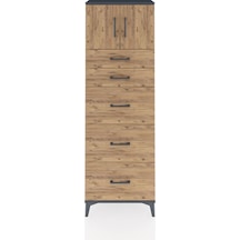 Arges Dolap Tek Raflı 5 Çekmeceli 2 Kapaklı 60x30x182 Antrasi... Antrasit