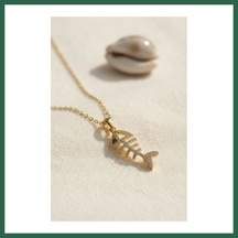 Bezos 316l Çelik Zincir Gold Renk Minimal Zirkon Taşlı Balık Kılçığı Kolye Bzs01