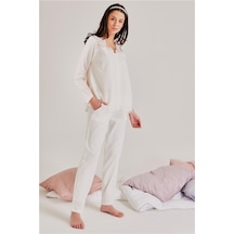 Magic Form Brodeli Uzun Kollu Pijama Tk - 17108 Ekru - 512817058 Ekru